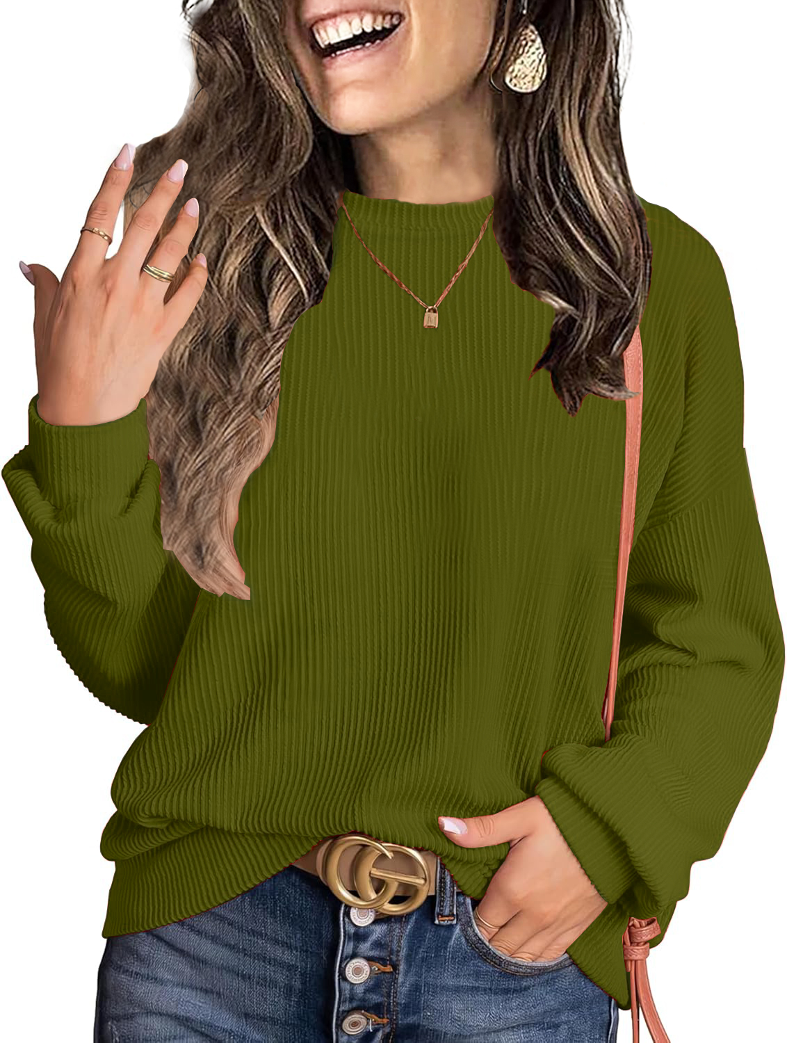 Womens Long Sleeve Tops Round Neck Dress Shirts Casual Basic Pullover